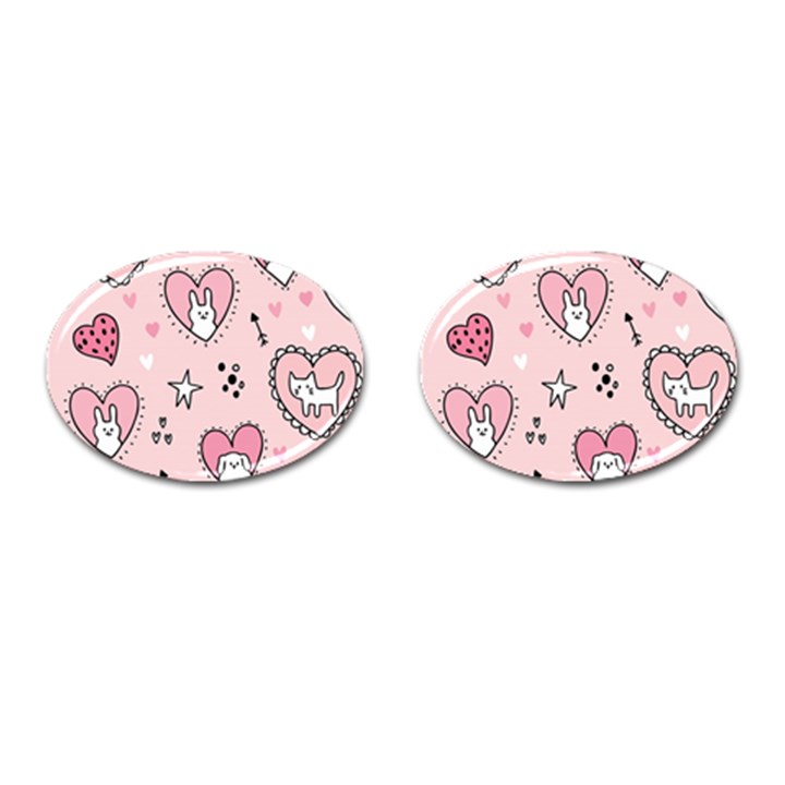 Cartoon-cute-valentines-day-doodle-heart-love-flower-seamless-pattern-vector Cufflinks (Oval)