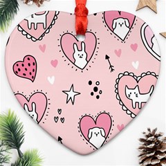 Cartoon-cute-valentines-day-doodle-heart-love-flower-seamless-pattern-vector Heart Ornament (two Sides)