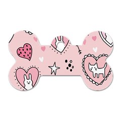 Cartoon-cute-valentines-day-doodle-heart-love-flower-seamless-pattern-vector Dog Tag Bone (two Sides)