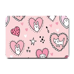 Cartoon-cute-valentines-day-doodle-heart-love-flower-seamless-pattern-vector Small Doormat by Jancukart