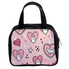 Cartoon-cute-valentines-day-doodle-heart-love-flower-seamless-pattern-vector Classic Handbag (two Sides)