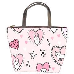 Cartoon-cute-valentines-day-doodle-heart-love-flower-seamless-pattern-vector Bucket Bag