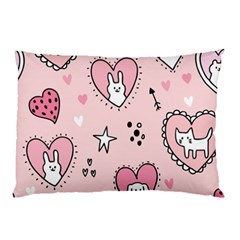 Cartoon-cute-valentines-day-doodle-heart-love-flower-seamless-pattern-vector Pillow Case by Jancukart