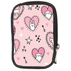 Cartoon-cute-valentines-day-doodle-heart-love-flower-seamless-pattern-vector Compact Camera Leather Case by Jancukart