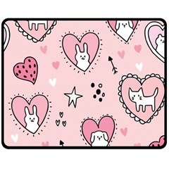 Cartoon-cute-valentines-day-doodle-heart-love-flower-seamless-pattern-vector Fleece Blanket (medium)  by Jancukart