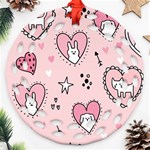 Cartoon-cute-valentines-day-doodle-heart-love-flower-seamless-pattern-vector Round Filigree Ornament (Two Sides) Front