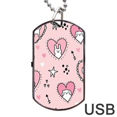 Cartoon-cute-valentines-day-doodle-heart-love-flower-seamless-pattern-vector Dog Tag Usb Flash (two Sides)