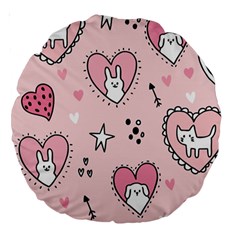 Cartoon-cute-valentines-day-doodle-heart-love-flower-seamless-pattern-vector Large 18  Premium Round Cushions