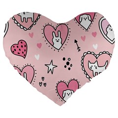 Cartoon-cute-valentines-day-doodle-heart-love-flower-seamless-pattern-vector Large 19  Premium Heart Shape Cushions