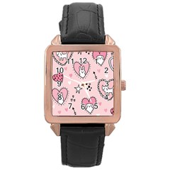 Cartoon-cute-valentines-day-doodle-heart-love-flower-seamless-pattern-vector Rose Gold Leather Watch 