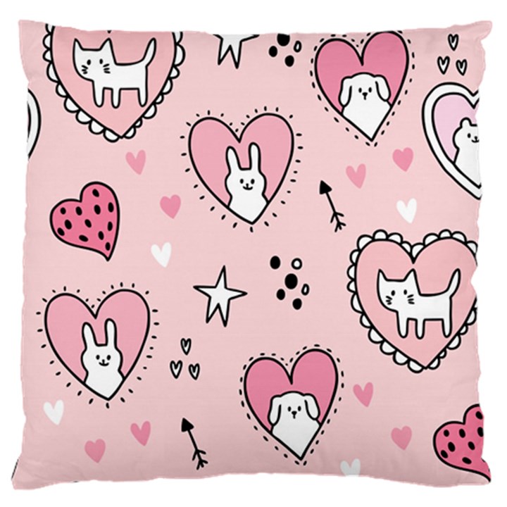 Cartoon-cute-valentines-day-doodle-heart-love-flower-seamless-pattern-vector Large Flano Cushion Case (One Side)