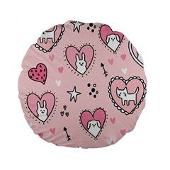 Cartoon-cute-valentines-day-doodle-heart-love-flower-seamless-pattern-vector Standard 15  Premium Flano Round Cushions