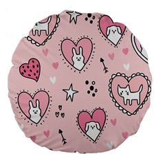 Cartoon-cute-valentines-day-doodle-heart-love-flower-seamless-pattern-vector Large 18  Premium Flano Round Cushions