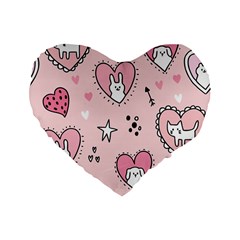 Cartoon-cute-valentines-day-doodle-heart-love-flower-seamless-pattern-vector Standard 16  Premium Flano Heart Shape Cushions