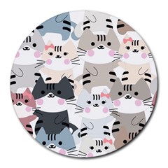 Cute-cat-couple-seamless-pattern-cartoon Round Mousepad by Jancukart