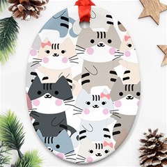 Cute-cat-couple-seamless-pattern-cartoon Ornament (oval)