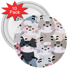 Cute-cat-couple-seamless-pattern-cartoon 3  Buttons (10 Pack)  by Jancukart