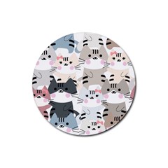 Cute-cat-couple-seamless-pattern-cartoon Rubber Round Coaster (4 Pack) by Jancukart