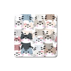 Cute-cat-couple-seamless-pattern-cartoon Square Magnet