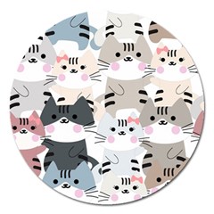 Cute-cat-couple-seamless-pattern-cartoon Magnet 5  (round)