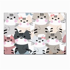 Cute-cat-couple-seamless-pattern-cartoon Postcard 4 x 6  (pkg Of 10)