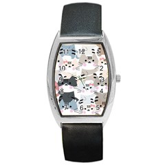 Cute-cat-couple-seamless-pattern-cartoon Barrel Style Metal Watch