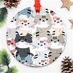 Cute-cat-couple-seamless-pattern-cartoon Round Ornament (Two Sides) Back