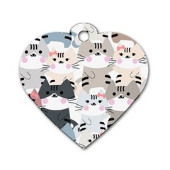 Cute-cat-couple-seamless-pattern-cartoon Dog Tag Heart (one Side)