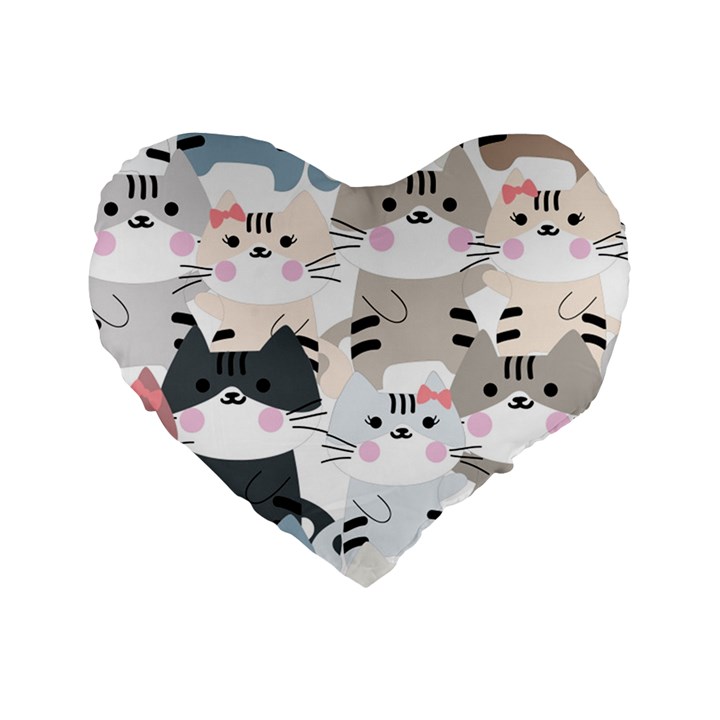 Cute-cat-couple-seamless-pattern-cartoon Standard 16  Premium Heart Shape Cushions