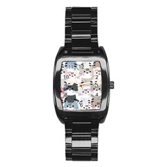 Cute-cat-couple-seamless-pattern-cartoon Stainless Steel Barrel Watch