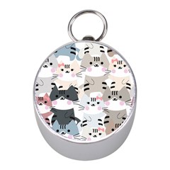 Cute-cat-couple-seamless-pattern-cartoon Mini Silver Compasses