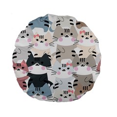 Cute-cat-couple-seamless-pattern-cartoon Standard 15  Premium Flano Round Cushions