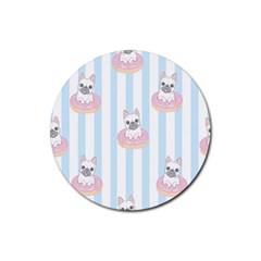 French-bulldog-dog-seamless-pattern Rubber Round Coaster (4 Pack) by Jancukart