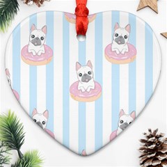 French-bulldog-dog-seamless-pattern Heart Ornament (two Sides)