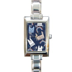 Colorful-cute-cats-seamless-pattern Rectangle Italian Charm Watch