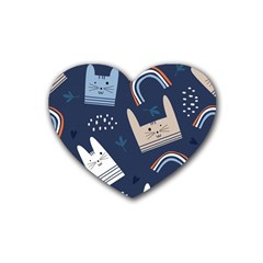 Colorful-cute-cats-seamless-pattern Rubber Heart Coaster (4 Pack)