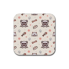 Pug-dog-cat-with-bone-fish-bones-paw-prints-ball-seamless-pattern-vector-background Rubber Coaster (square) by Jancukart