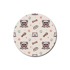 Pug-dog-cat-with-bone-fish-bones-paw-prints-ball-seamless-pattern-vector-background Rubber Round Coaster (4 Pack)