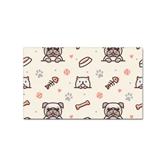 Pug-dog-cat-with-bone-fish-bones-paw-prints-ball-seamless-pattern-vector-background Sticker (rectangular) by Jancukart