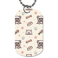 Pug-dog-cat-with-bone-fish-bones-paw-prints-ball-seamless-pattern-vector-background Dog Tag (one Side)