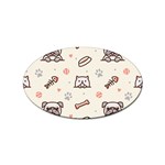 Pug-dog-cat-with-bone-fish-bones-paw-prints-ball-seamless-pattern-vector-background Sticker Oval (100 pack) Front