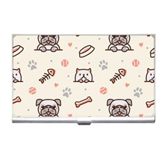 Pug-dog-cat-with-bone-fish-bones-paw-prints-ball-seamless-pattern-vector-background Business Card Holder by Jancukart