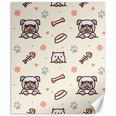 Pug-dog-cat-with-bone-fish-bones-paw-prints-ball-seamless-pattern-vector-background Canvas 8  X 10 