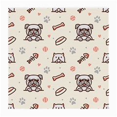 Pug-dog-cat-with-bone-fish-bones-paw-prints-ball-seamless-pattern-vector-background Medium Glasses Cloth (2 Sides)