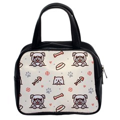 Pug-dog-cat-with-bone-fish-bones-paw-prints-ball-seamless-pattern-vector-background Classic Handbag (two Sides) by Jancukart