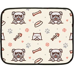 Pug-dog-cat-with-bone-fish-bones-paw-prints-ball-seamless-pattern-vector-background Double Sided Fleece Blanket (mini) 