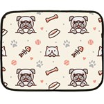 Pug-dog-cat-with-bone-fish-bones-paw-prints-ball-seamless-pattern-vector-background Double Sided Fleece Blanket (Mini)  35 x27  Blanket Front