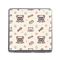 Pug-dog-cat-with-bone-fish-bones-paw-prints-ball-seamless-pattern-vector-background Memory Card Reader (square 5 Slot) by Jancukart