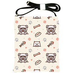 Pug-dog-cat-with-bone-fish-bones-paw-prints-ball-seamless-pattern-vector-background Shoulder Sling Bag