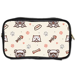 Pug-dog-cat-with-bone-fish-bones-paw-prints-ball-seamless-pattern-vector-background Toiletries Bag (one Side) by Jancukart